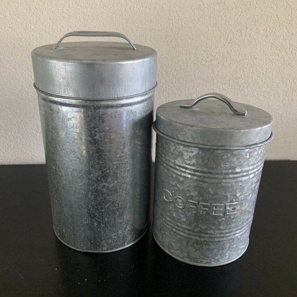 Rustic Farmhouse Galvanized Metal Kitchen Storage Canister Jar lot 4 +coffee 🆕 - Picture 12 of 13